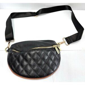 Black Quilted Faux Leather Crossbody Sling Bag Stylish Adjustable Unisexs GUC